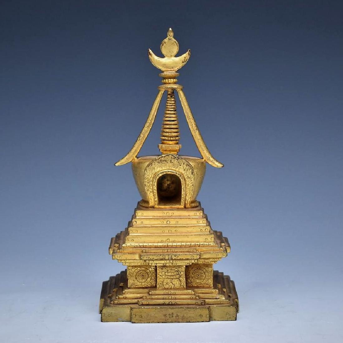 ANTIQUE GILT BRONZE STUPA (1 of 9)