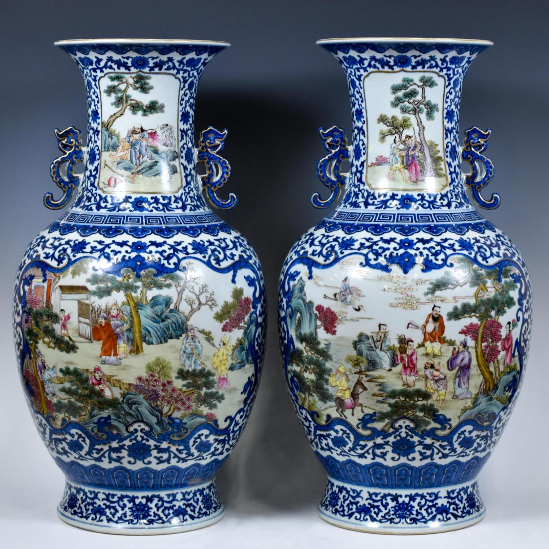 PAIR OF FAMILLE ROSE OPEN FACE VASES (1 of 10)