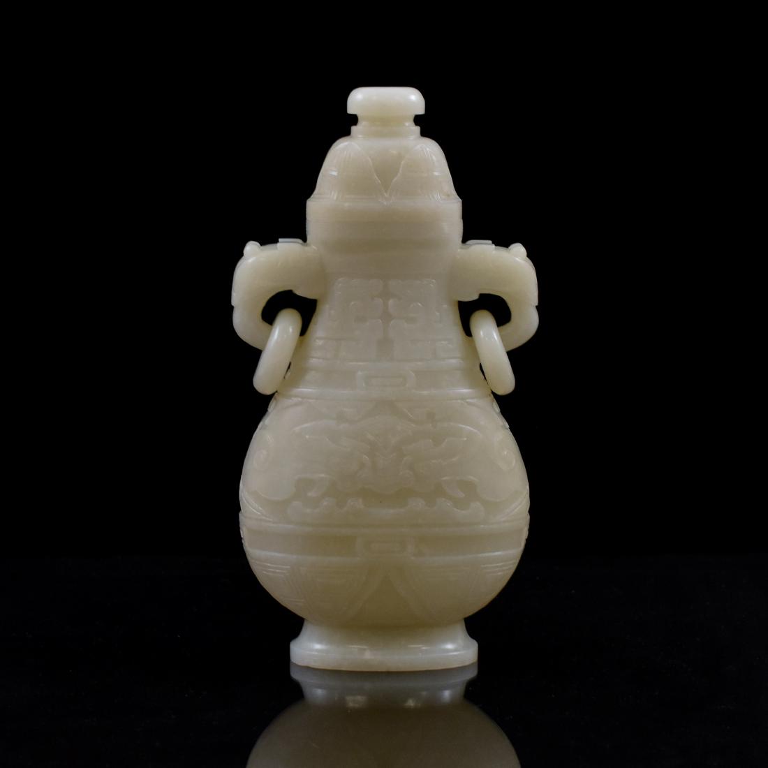 18/19TH C CHINESE WHITE JADE URN IN TAOTIE MOTIF (1 of 10)