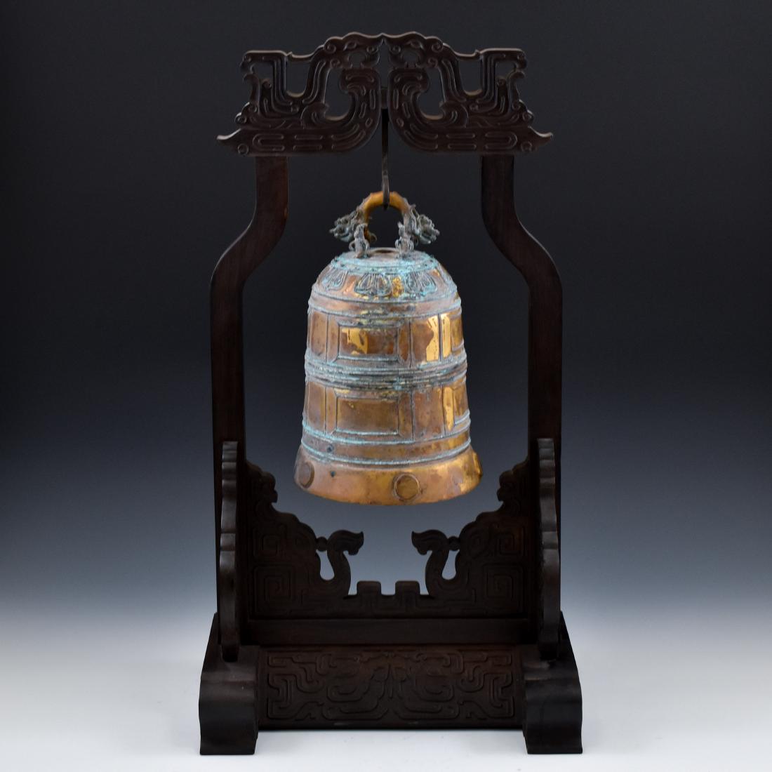 CHINESE GILT-BRONZE RITUAL BELL ON STAND (1 of 10)