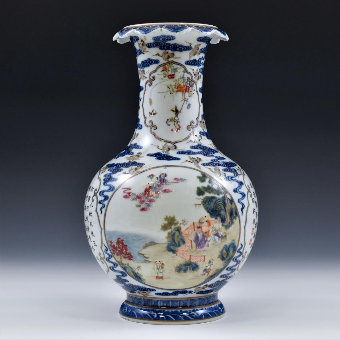 HUNDRED CRANES FAMILLE ROSE OPEN FACE VASE (1 of 18)