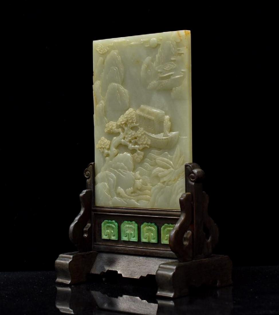 CARVED JADE TABLE SCREEN OF BOAT (1 of 10)