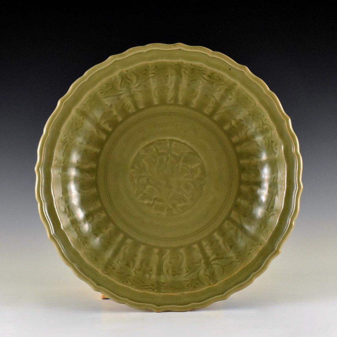 CARVED PEONY LONGQUAN CELADON BARBED-RIM CHARGER (1 of 9)