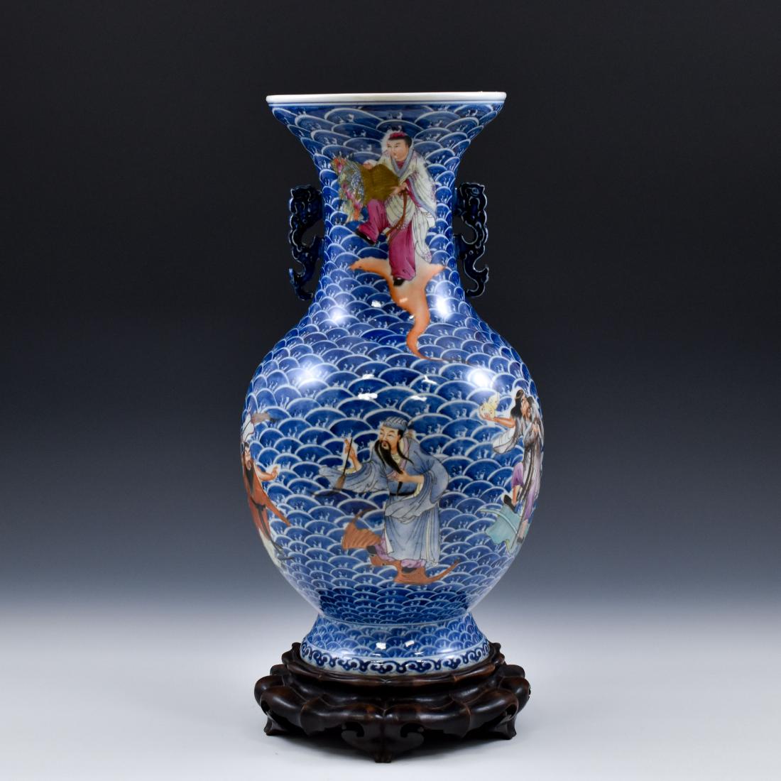 CHINESE FAMILLE ROSE IMMORTAL VASE ON STAND (1 of 9)