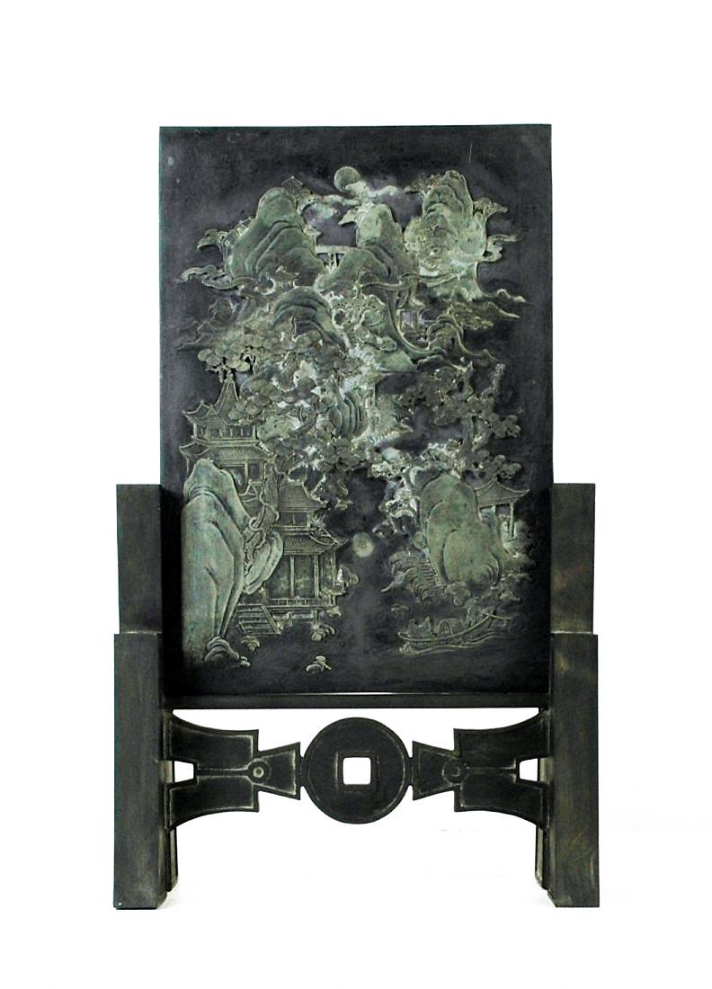 A LARGE INK STONE PANORAMIC TABLE SCREEN (1 of 5)