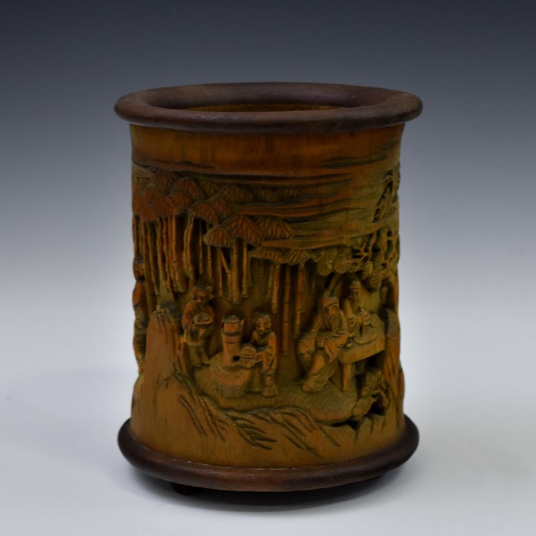 FINELY CARVED BAMBOO SCHOLAR BRUSH POT (1 of 10)