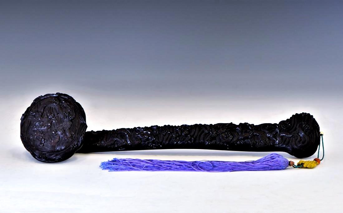 DRAGON CARVED CHINESE ZITAN RUYI SCEPTER (1 of 10)