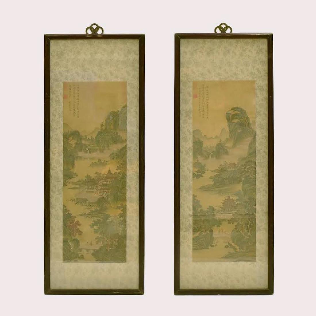 SET OF 2 FRAMED CHINESE PAINTINGS OF PAVILIONS (1 of 7)