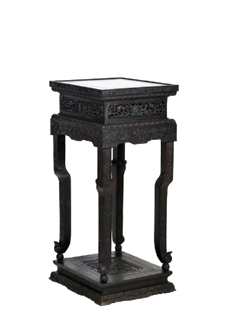 19TH C CHINESE ZITAN CARVED TALL STAND (1 of 8)