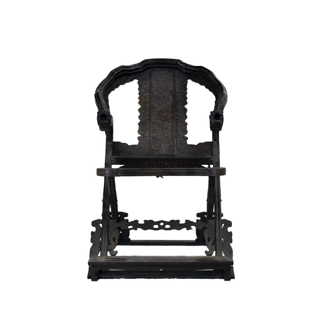 19/20TH C CARVED ZITAN DRAGON HORSESHOE FOLDING CHAIR (1 of 17)
