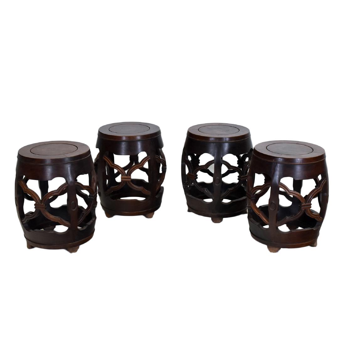 19TH C SET OF 4 PCS ZITAN BAREL SHAPE OPEN-WORK STOOLS (1 of 9)