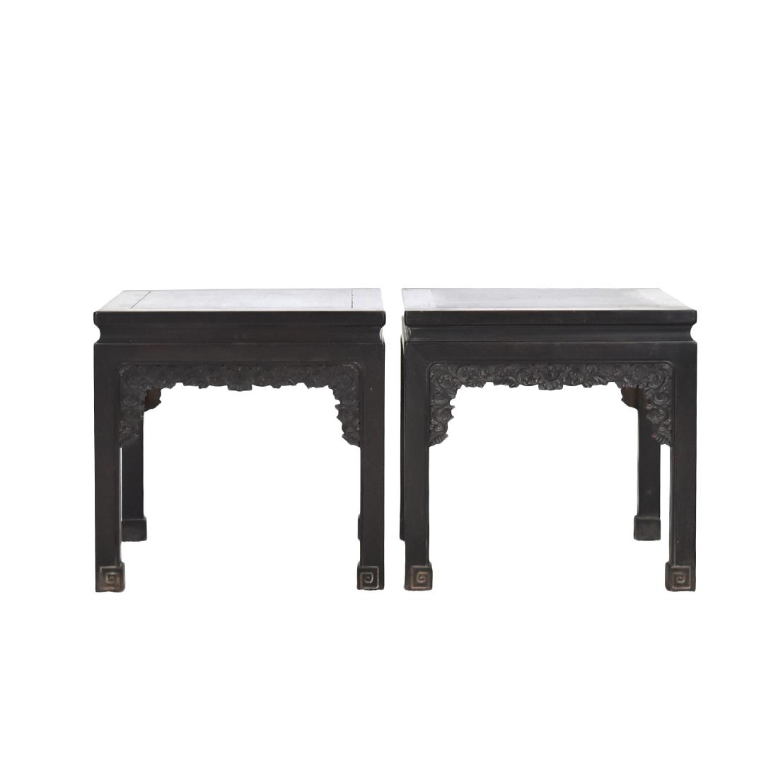 19TH C PAIR OF CHINESE ZITAN SQUARE STANDS (1 of 10)