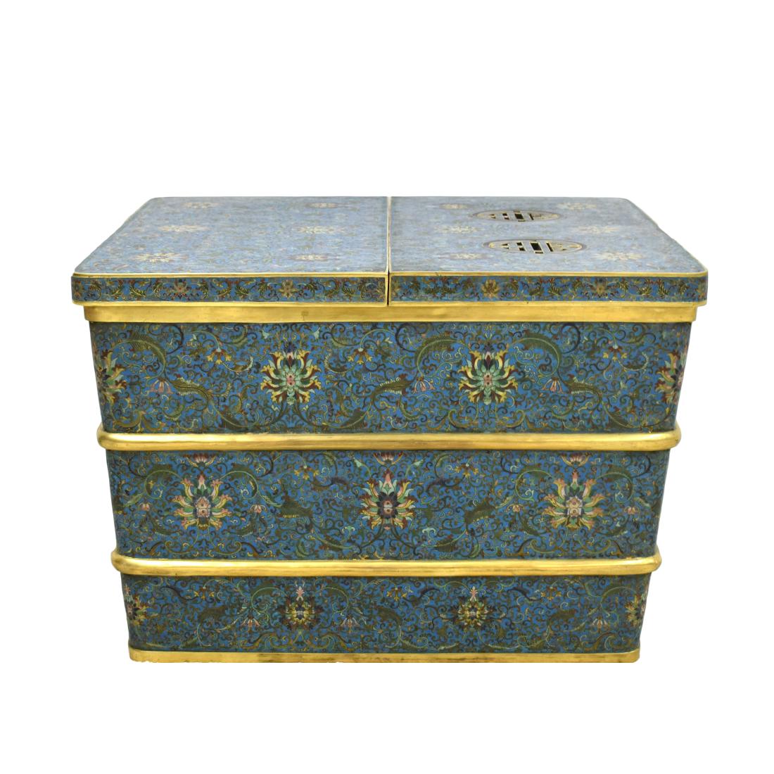 LARGE GILT BRONZE CLOISONNE ICE CHEST (1 of 12)