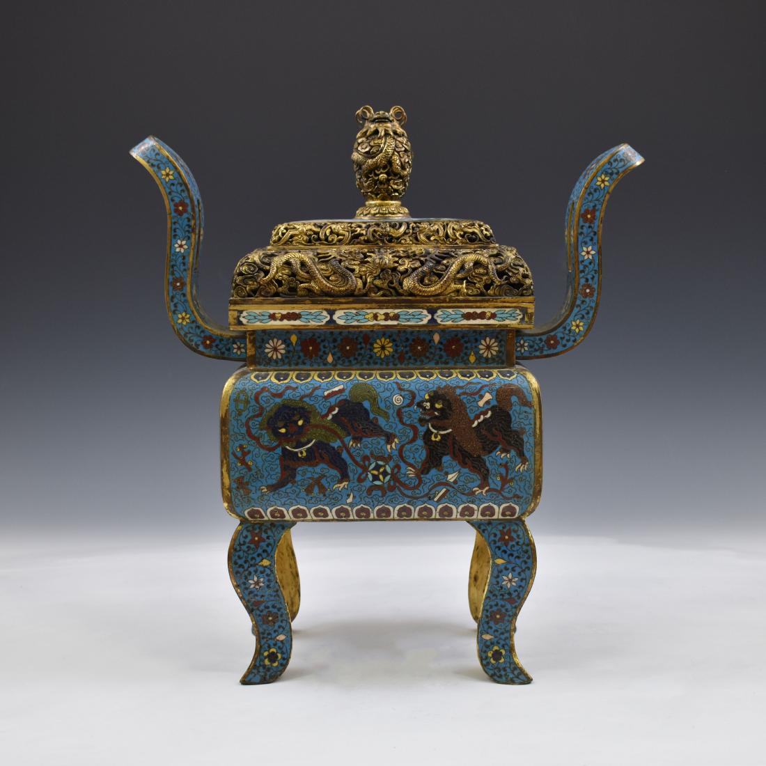 MING GILT BRONZE CLOISONNE FANGDING CENSER (1 of 10)