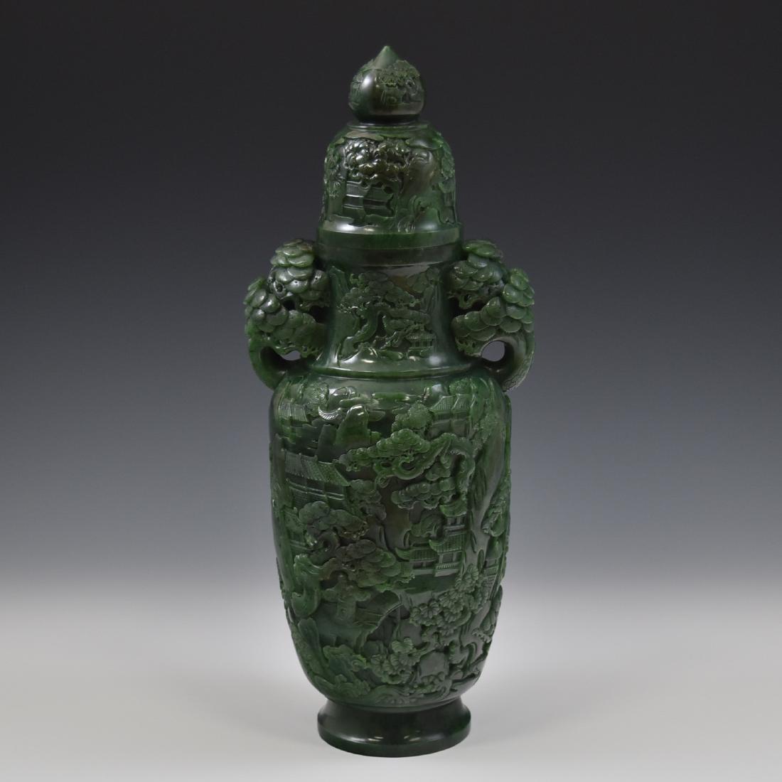 MASSIVE GREEN JADE LANDSCAPE CARVED VASE (1 of 12)