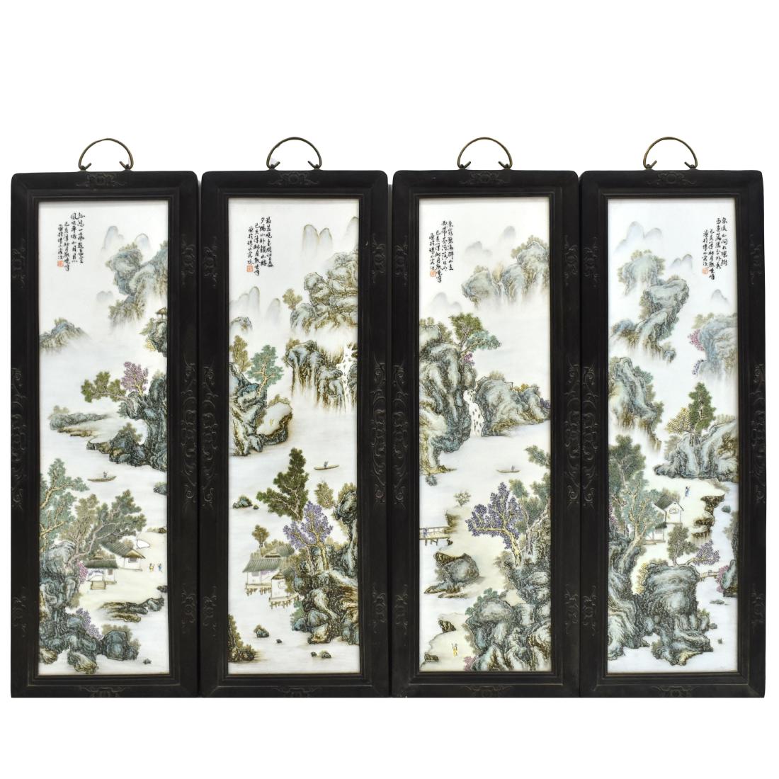 SET OF 4 FRAMED LANDSCAPE PORCELAIN PAINTINGS (1 of 10)