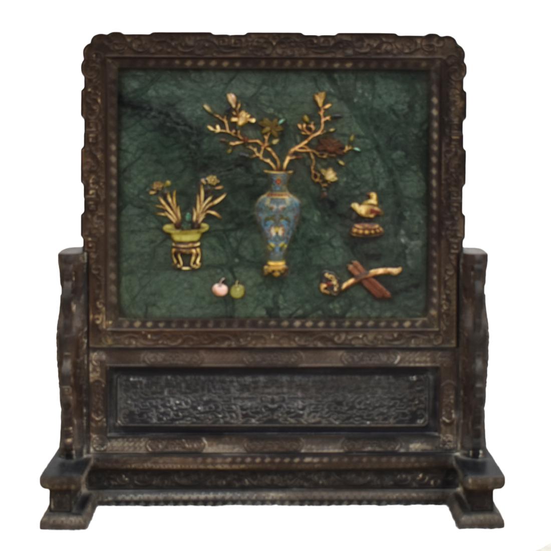 LARGE GREEN JADE AND STONES INLAID SCREEN (1 of 11)