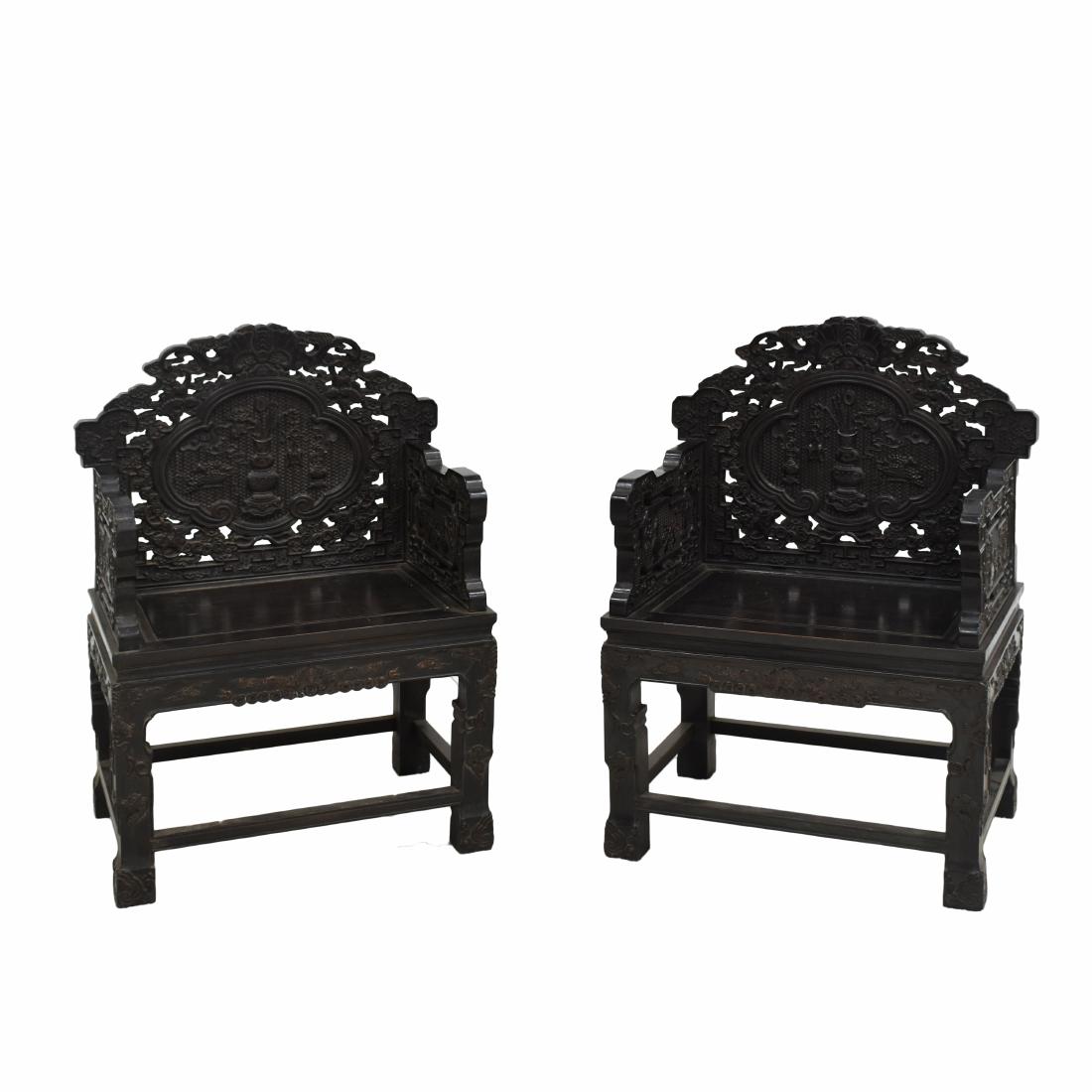 PAIR OF OPEN CARVED ZITAN MASTER CHAIRS (1 of 15)