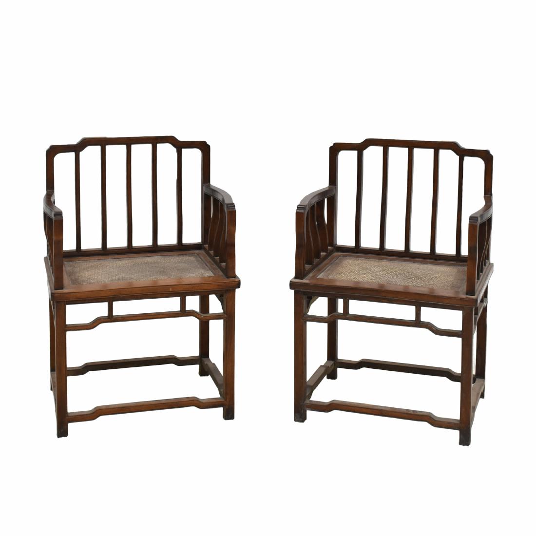 19TH C PAIR OF CHINESE HUANGHUALI WICKER ARMCHAIRS (1 of 10)