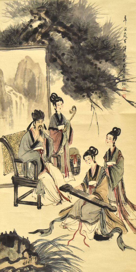 CHINESE SCROLL PAINTING OF FOUR FEMALE FIGURES (1 of 12)