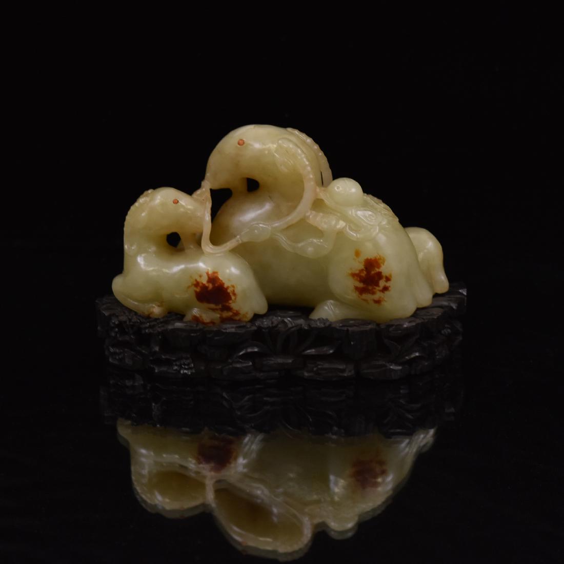 CARVED JADE THREE SHEEP ON STAND (1 of 10)