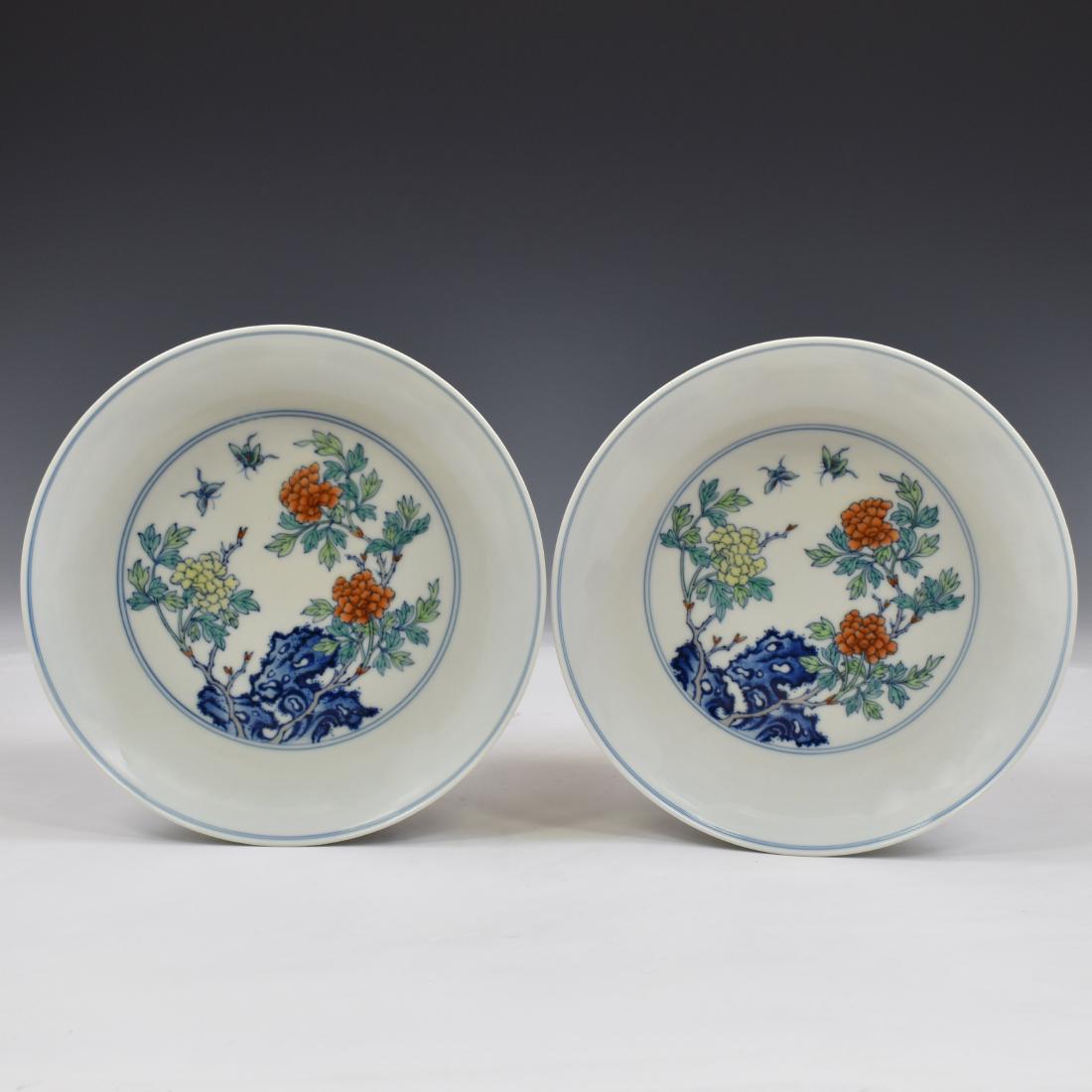 PAIR YONGZHENG DOUCAI FLORAL PLATES (1 of 11)
