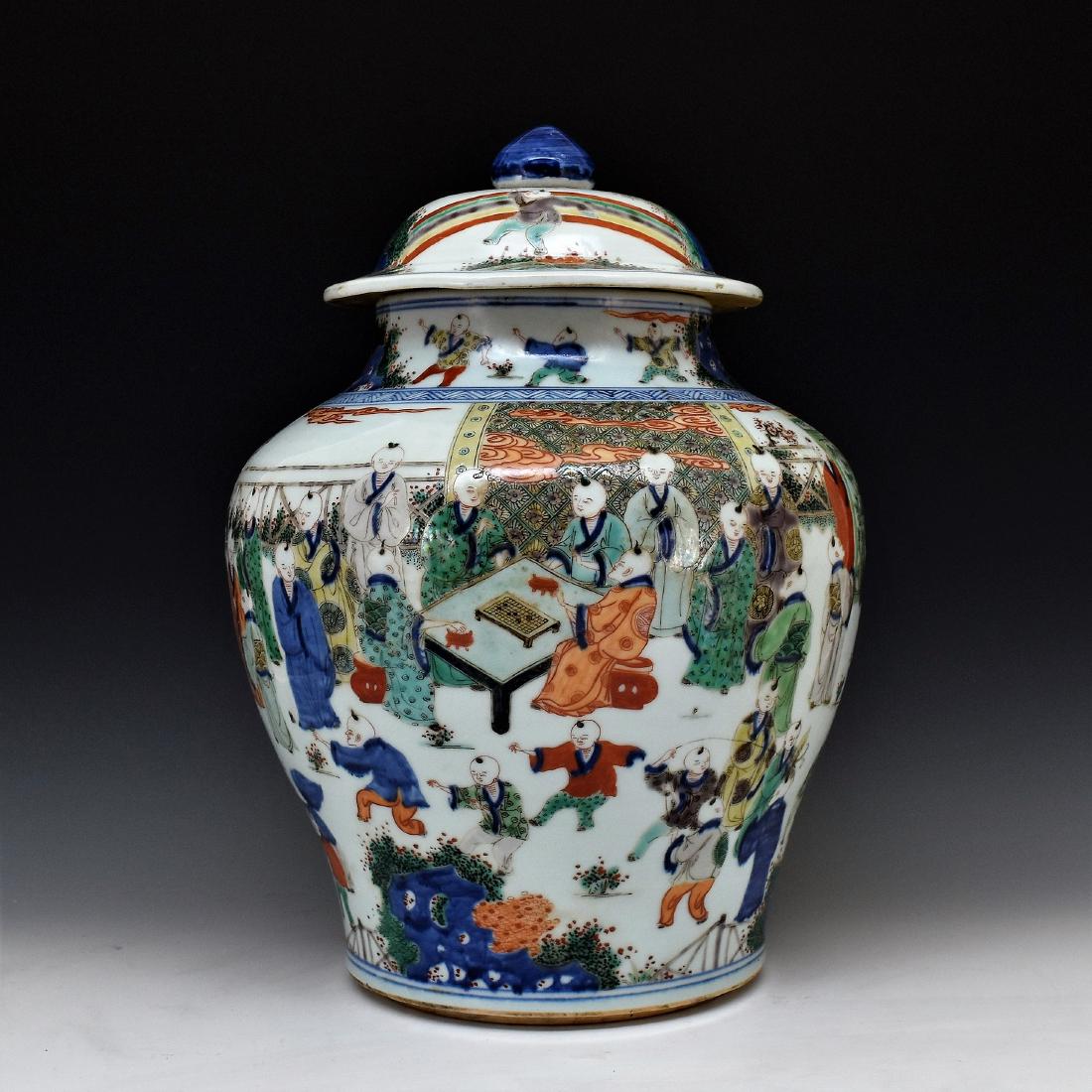 CHINESE WUCAI PORCELAIN GENERAL HELMET JAR (1 of 17)
