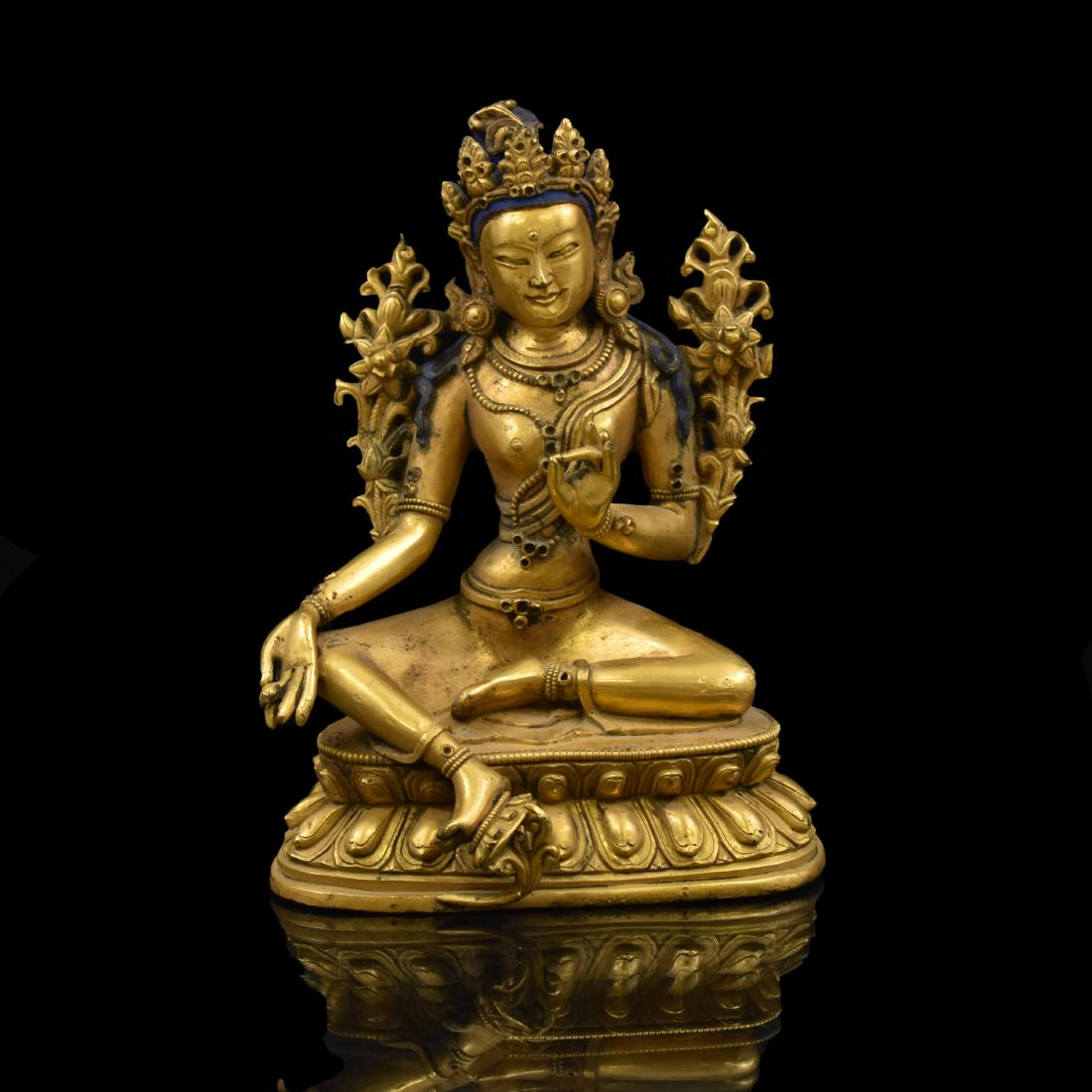 QING GILT BRONZE SEATED BUDDHA TARA (1 of 8)