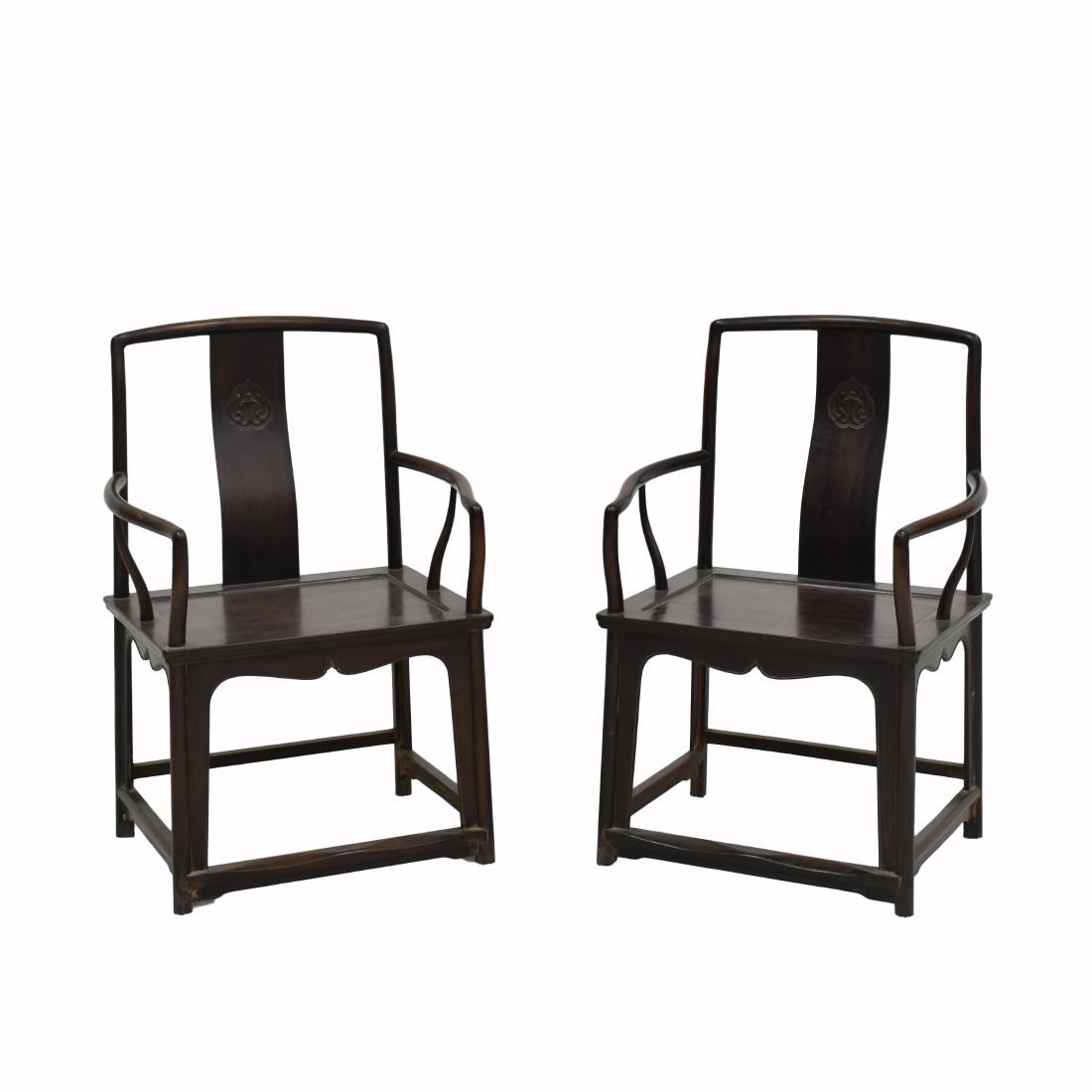 19TH C. PAIR OF CHINESE ZITAN SOUTHERN OFFICER CHAIRS. (1 of 11)