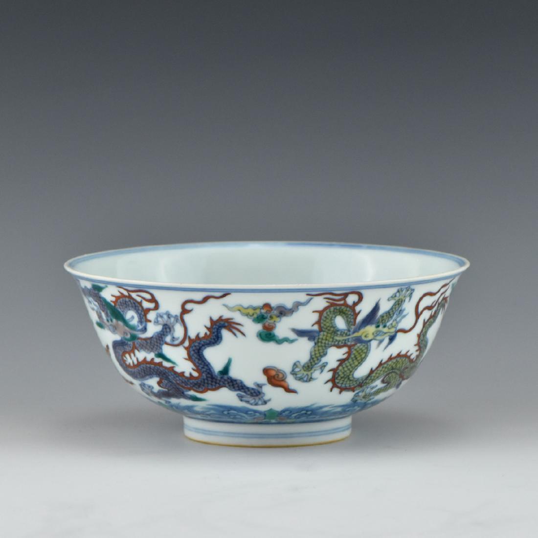 CHINESE DOUCAI DRAGONS PORCELAIN BOWL (1 of 8)