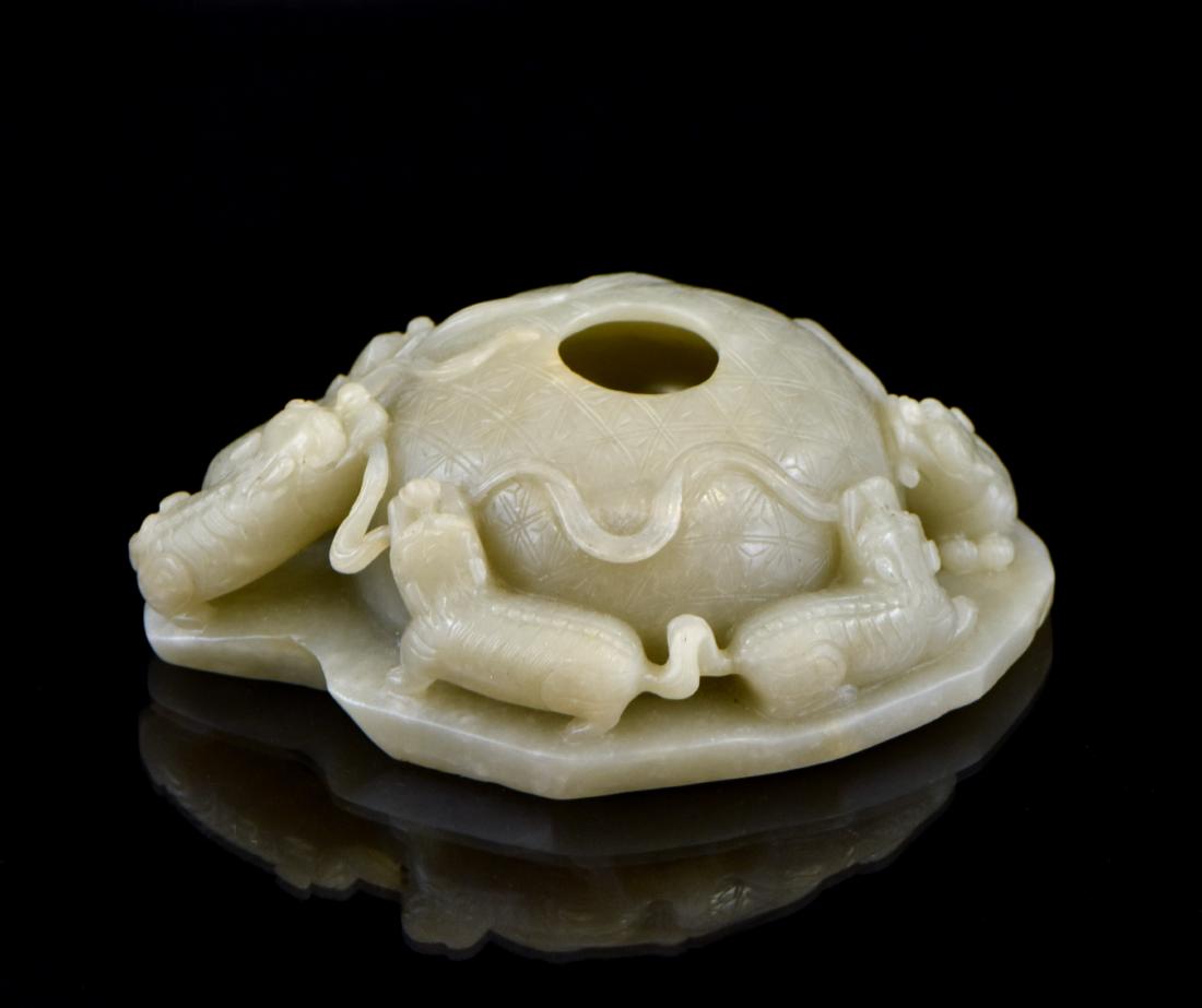 CARVED FIVE FU DOG JADE BRUSH WASHER (1 of 9)
