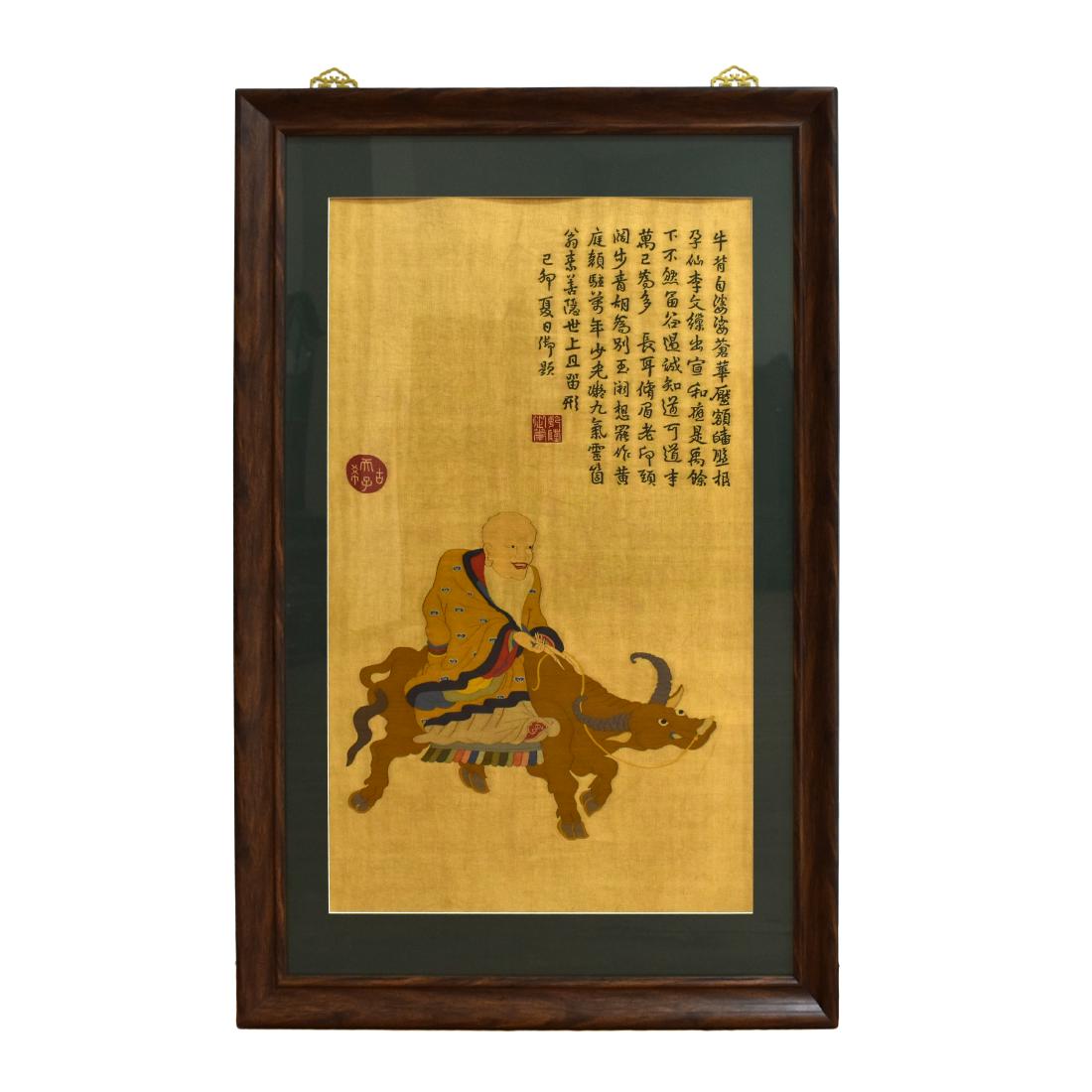18TH C FRAMED SILK KESI OF SHOULAO (1 of 4)