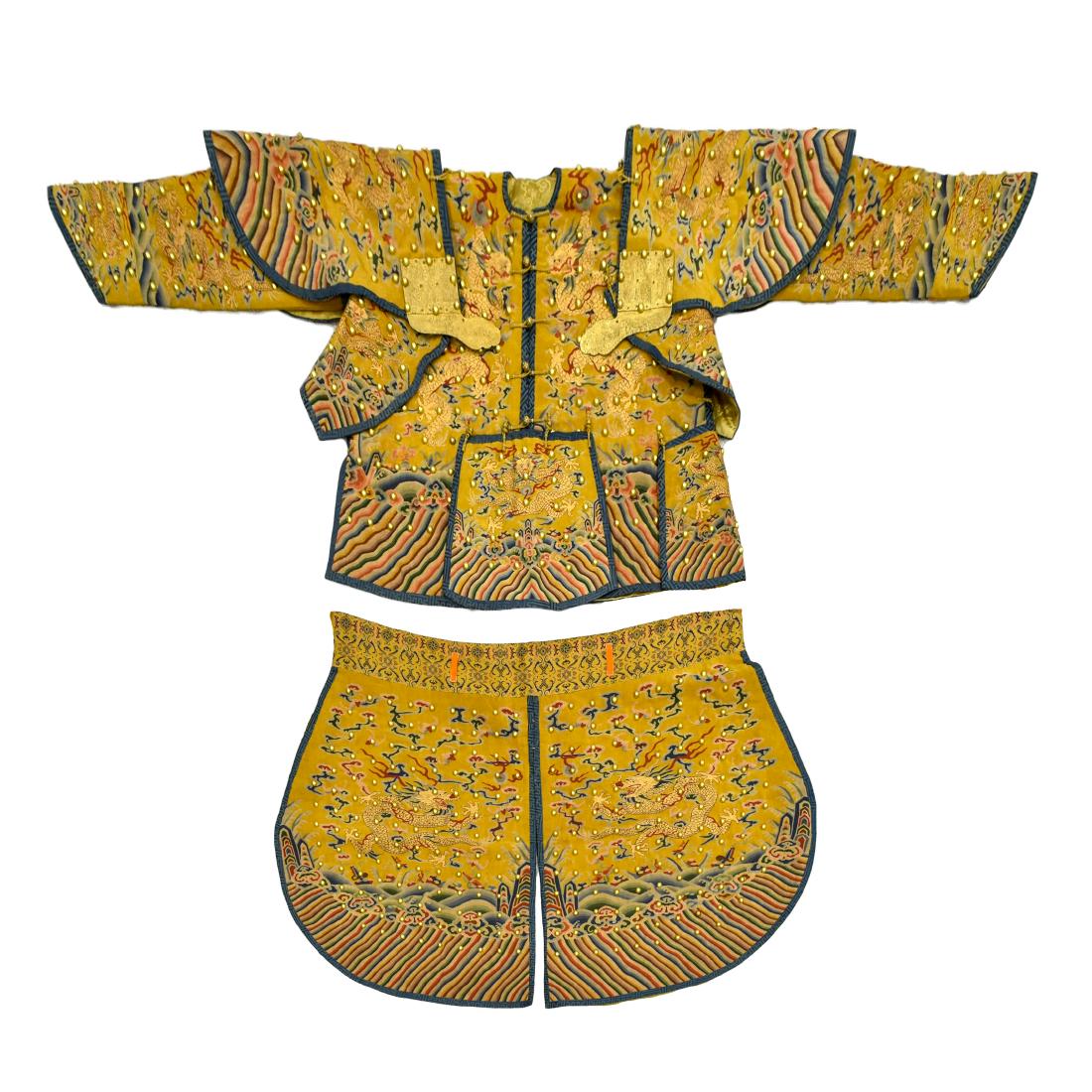 QING DYNASTY GILT BRONZE SILK PARADE ARMOR ROBE (1 of 13)
