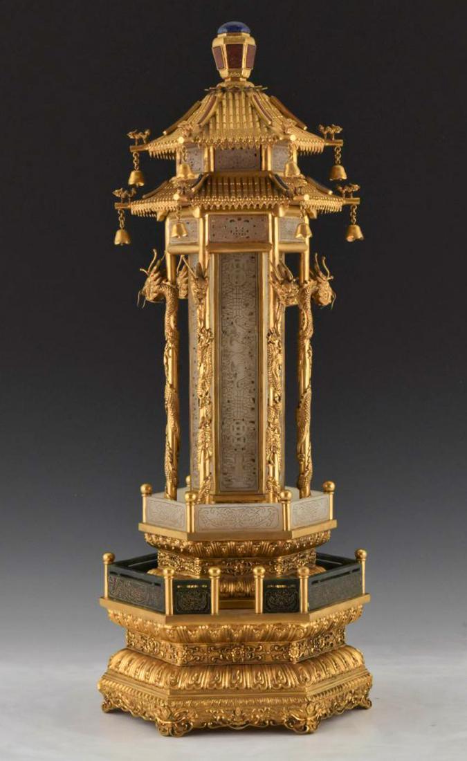 18/19TH C, RARE TIBETAN FIRED-GILT BRONZE PAGODA (1 of 7)