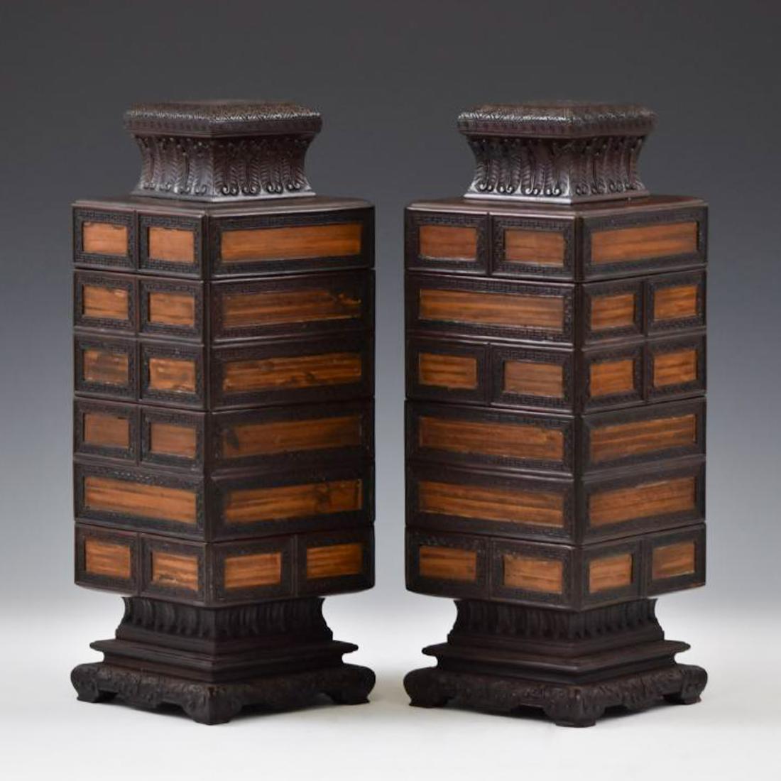 18TH C PAIR OF CONG SHAPED ZITAN BOXES (1 of 10)