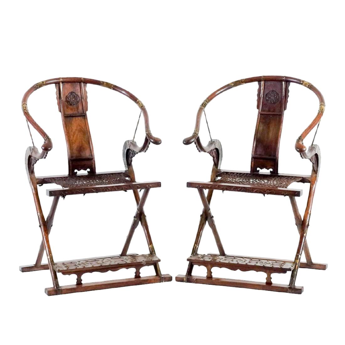 PAIR OF BRASS-MOUNTED HUANGHUALI FOLDING CHAIRS (1 of 10)