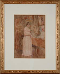 CHARLES YARDLEY TURNER, NA (1850-1943) 'THE PHOTOGRAPH': Charles Yardley Turner, NA (1850-1943) 'The Photograph' watercolor on paper, 14" x 10", signed and titled verso. Mural painter, illustrator, teacher. Studied: National Academy of Fine Arts; Art Studen