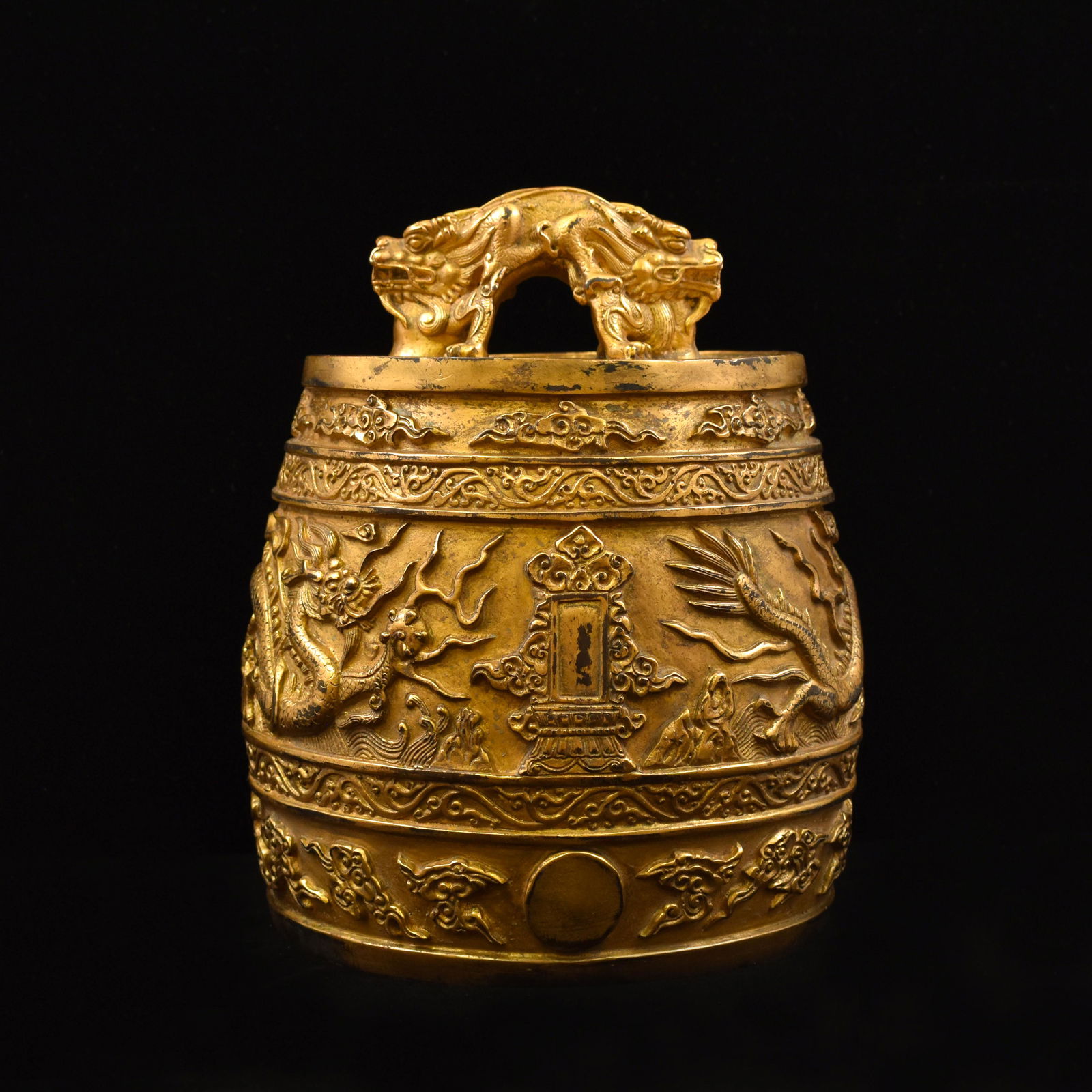 GILT BRONZE BELL DOUBLE HEADED DRAGON (1 of 11)