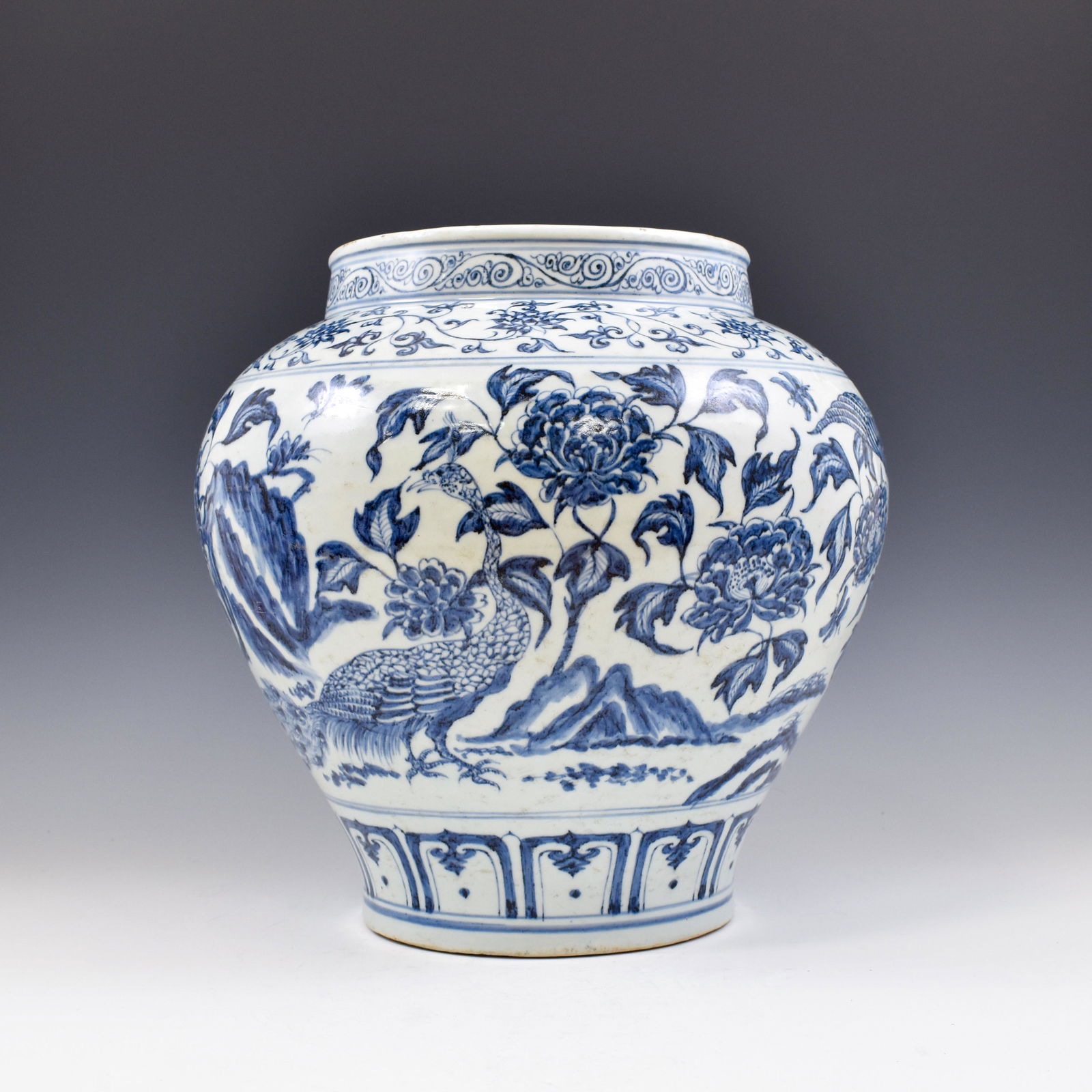 EARLY MING DYNASTY BLUE & WHITE PHOENIX PEONY JAR (1 of 12)
