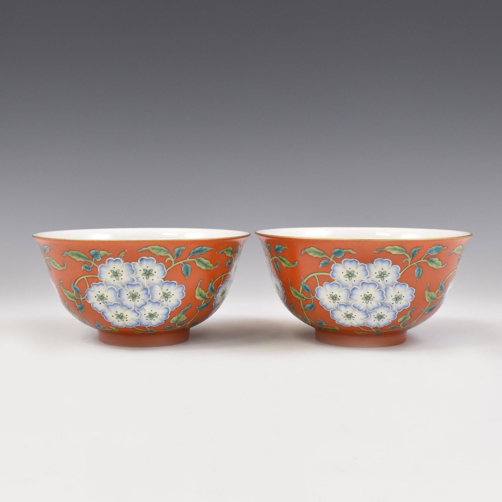 PAIR YONGZHENG RUBY RED PORCELAIN BOWLS (1 of 12)