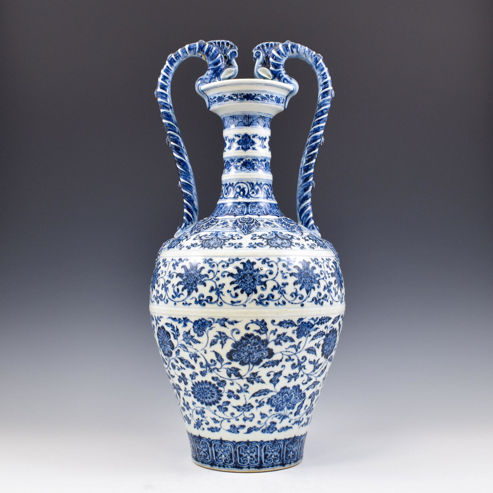 YONGZHENG BLUE & WHITE WRAPPED FLORAL AMPHORA VASE (1 of 9)