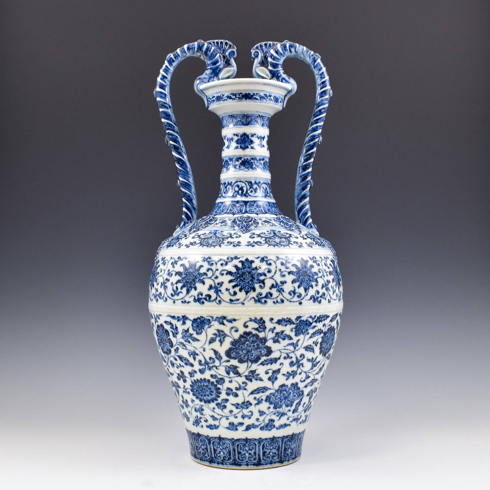 YONGZHENG BLUE & WHITE WRAPPED FLORAL AMPHORA VASE