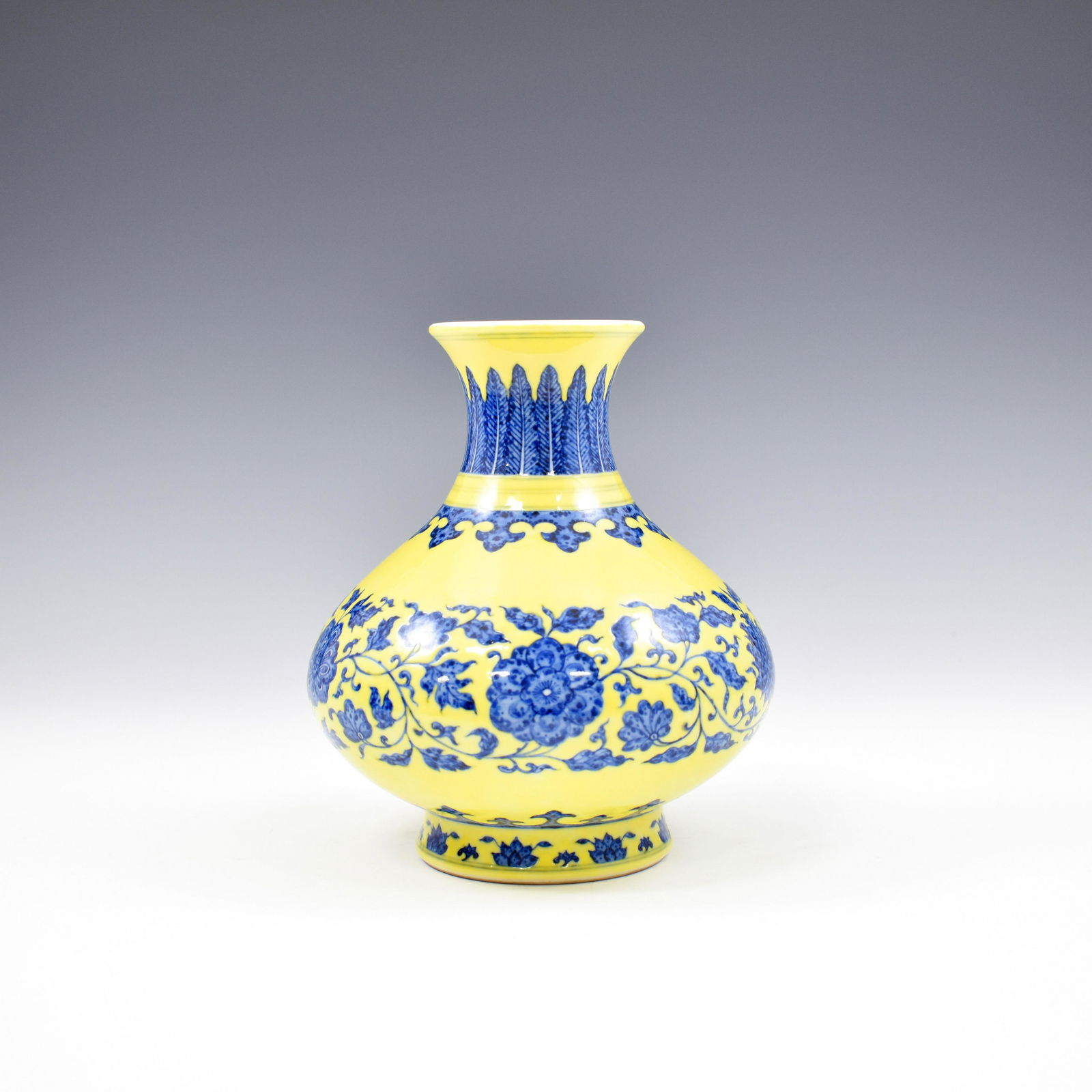 YONGZHENG BLUE & WHITE WRAPPED FLORAL YELLOW VASE (1 of 8)