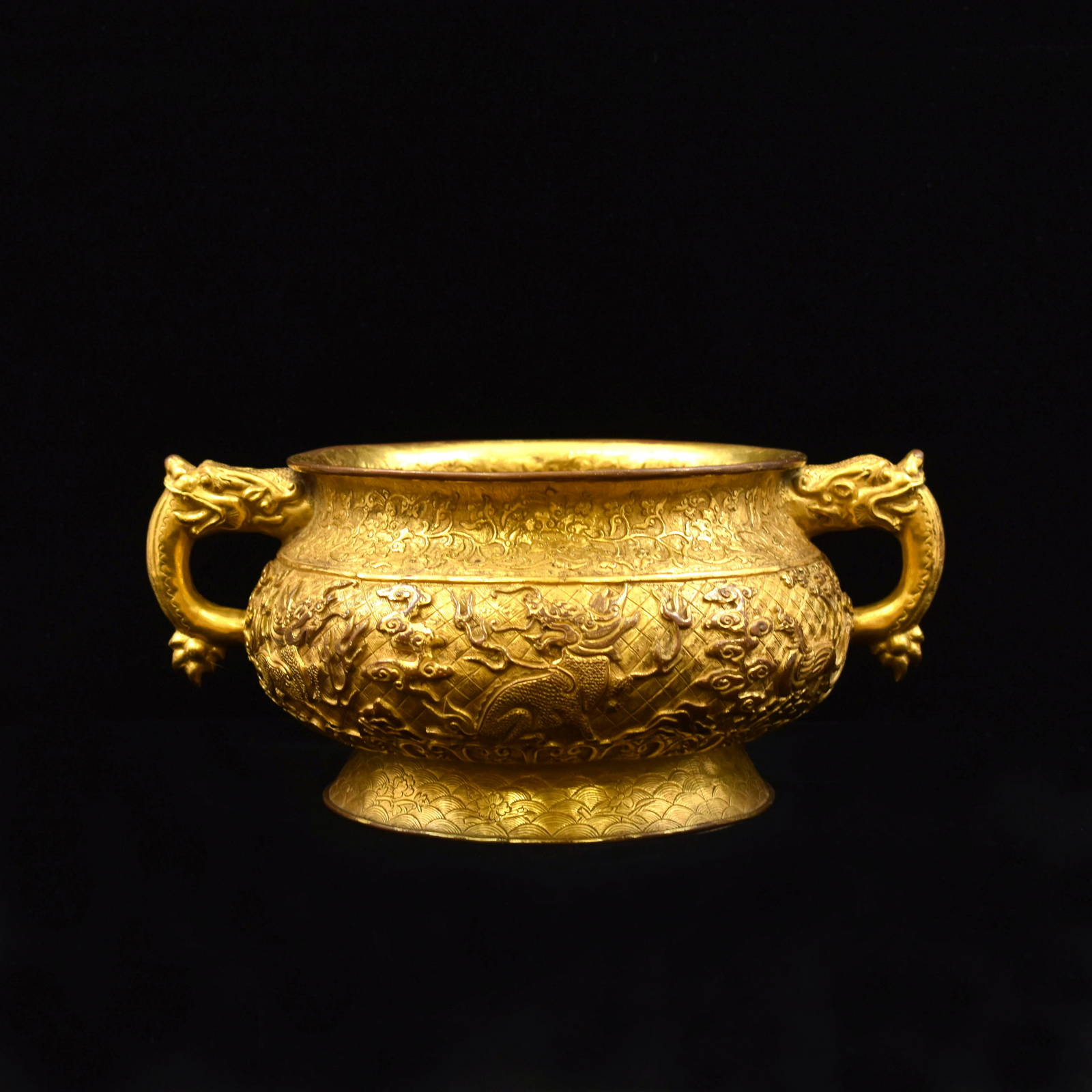 QIANLONG GILT BRONZE DRAGON CENSER
