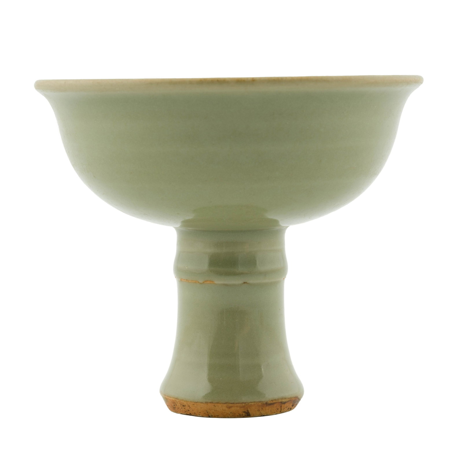 LONGQUAN CELADON HIGH STEM BOWLS: The sturdily potted bell-shaped receptacle is incised to the center of the interior. Chinese Ming Dynasty stem cup (high bowl) is a bowl on a tall foot. The height of the foot is half the height of th