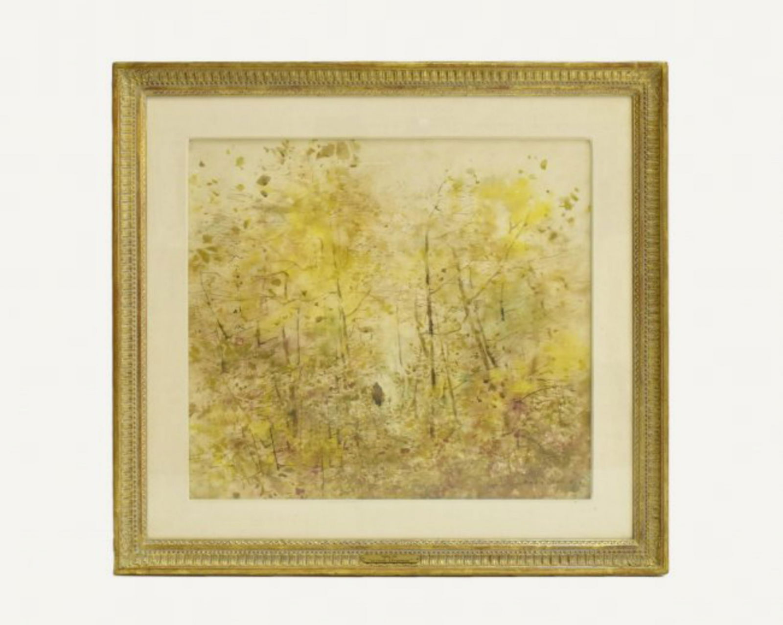 CHINESE WATERCOLOR, CHEN CHI 'AUTUMN FOREST' CA. 1968,: Dimensions: 31"Height x 33.5" width (with frame) Watercolor on paper, (Chinese/American, 1912-2005), CHEN CHI "Autumn Forest"; Signed & Stamped, Framed"Autumn Forest", ca. 1968Watercolor on paper depi