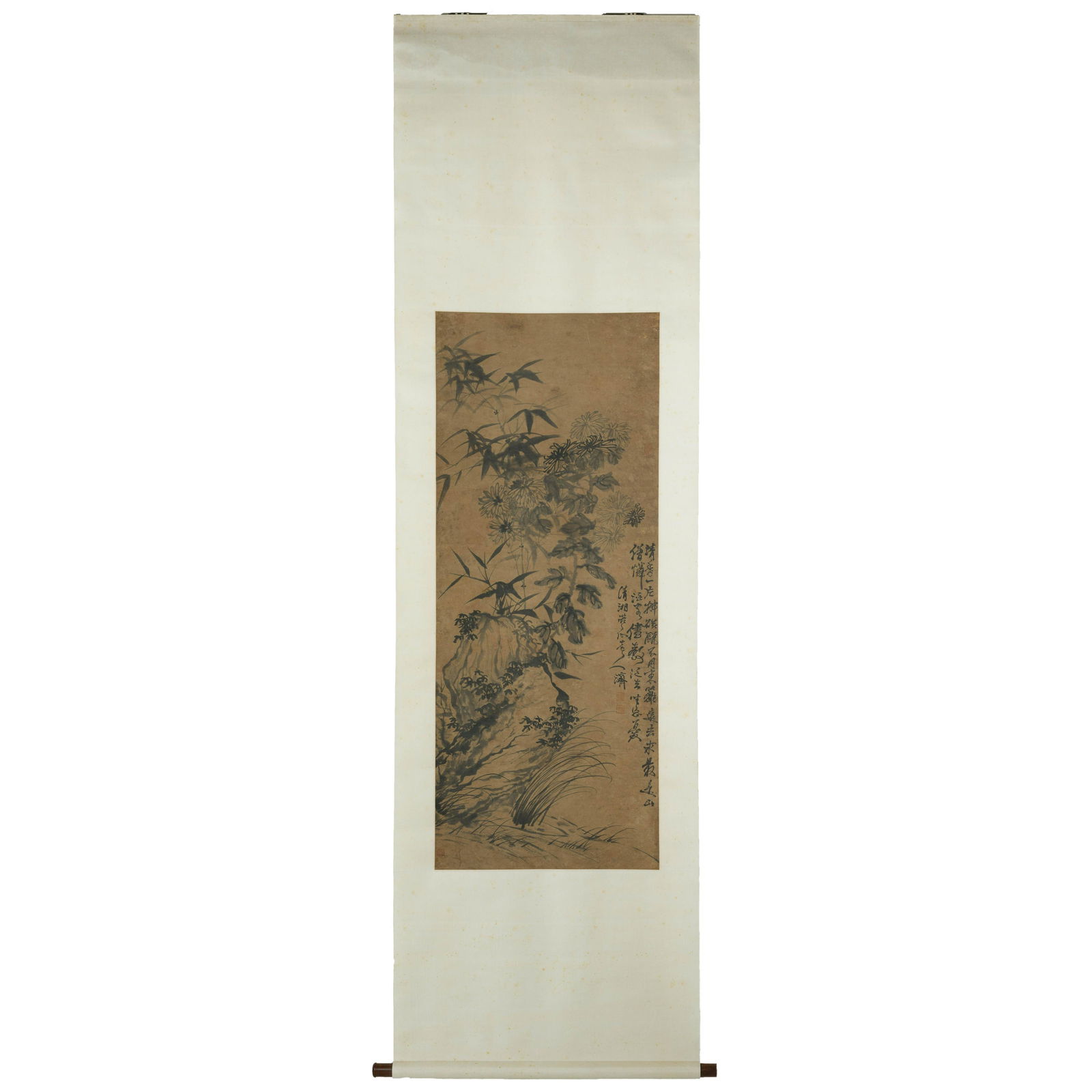 CHINESE SCROLL PAINTING OF FOUR SEASONS FLOWERS: Dimensions: Height: 99.625 inch x Width/Diameter: 32.375 inch Dimensions in Centimeter: 253 cm x 82.2 cm x cm Chinese traditional painting, ink on paper laid to silk, hanging scrolls. Hand painted in