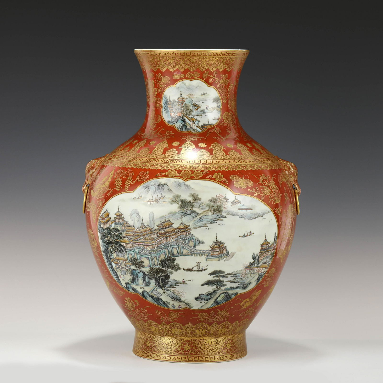 QIANLONG GILT FAMILLE ROSE OPEN FACE LANDSCAPE VASE (1 of 10)