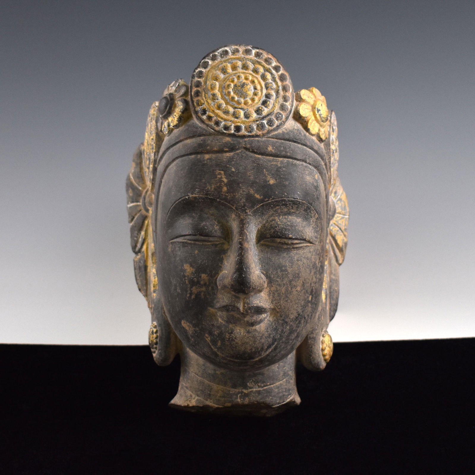 CARVED STONE GUANYIN BUDDHA HEAD (1 of 7)