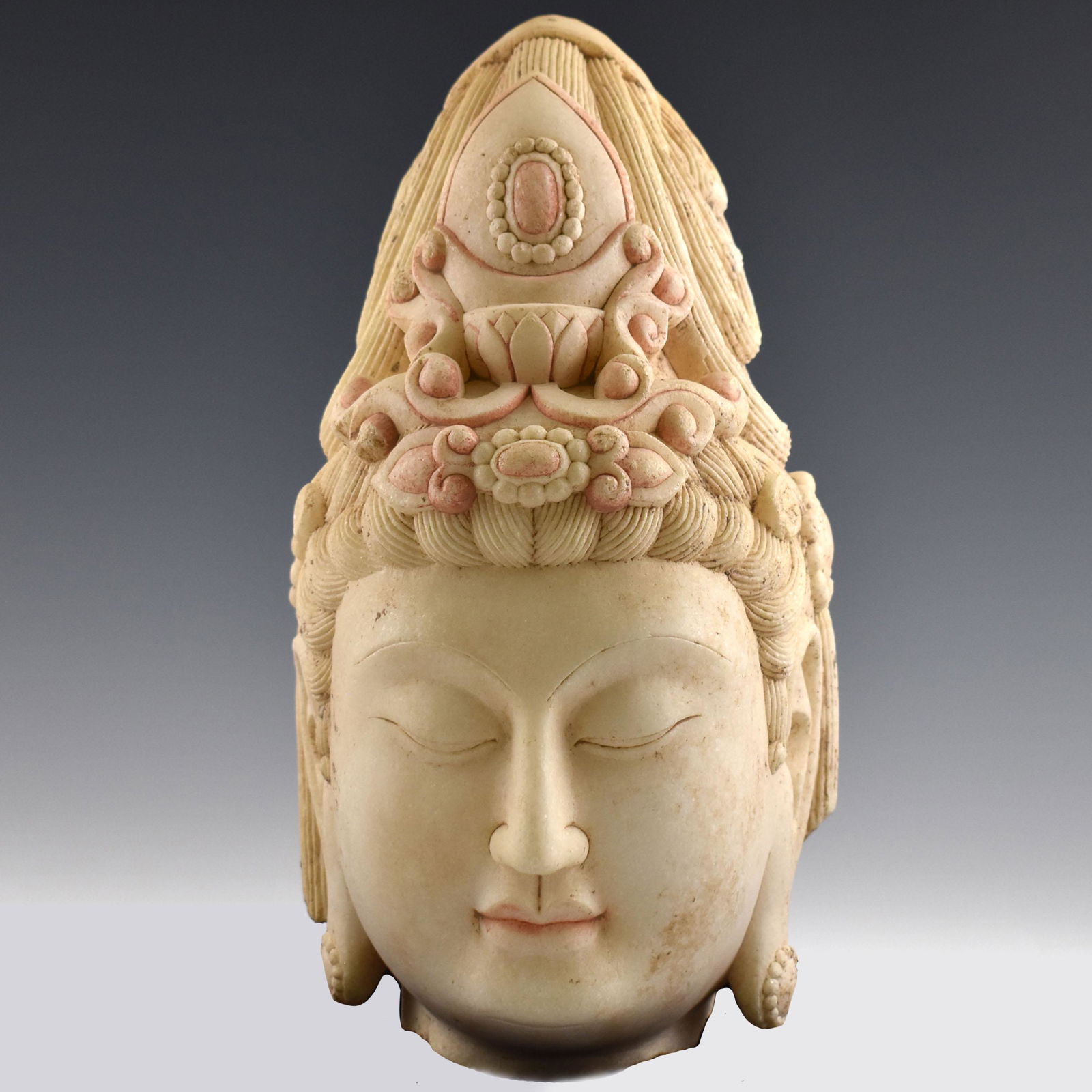 CARVED STONE GUANYIN BUDDHA HEAD (1 of 14)